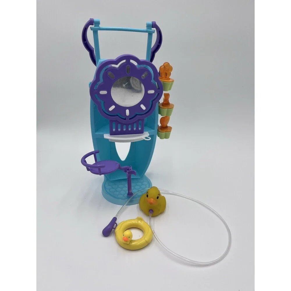 Vtg 2000 Barbie Bath Works Playset Blue Purple Vanity Duck Shower Near Complete